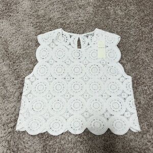 NWT Abercrombie Crochet-Style Mosaic Crochet Tile Shell Top - Cream Medium